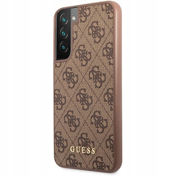 GUESS Case for Samsung Galaxy S23, 4G Metal Gold Logo, brown