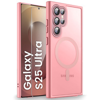 Case for Samsung Galaxy S25 Ultra, for MagSafe, ERBORD Matt Case, pink + Screen Glass