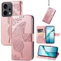 Flap case for Oppo Reno 14, Butterfly, wallet, rose gold