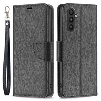 Flip case for Samsung Galaxy A25 5G, Wallet Litchi Leather, black + 9H glass