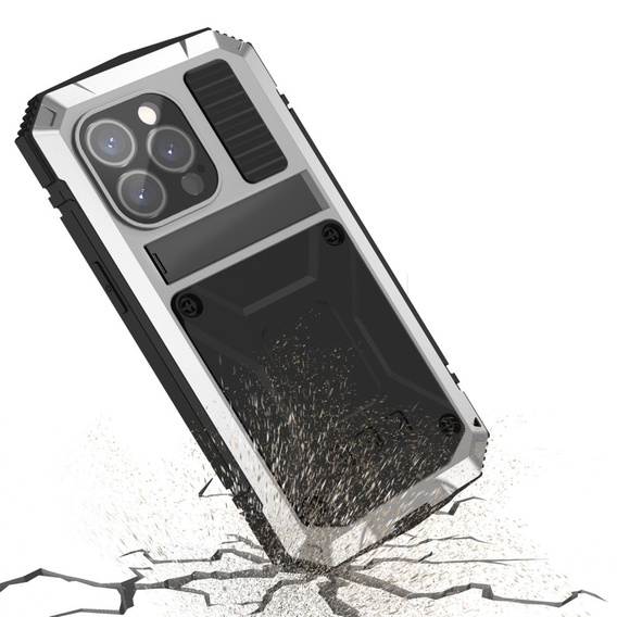 Case for iPhone 15 Pro, R-JUST, armoured, silver / black