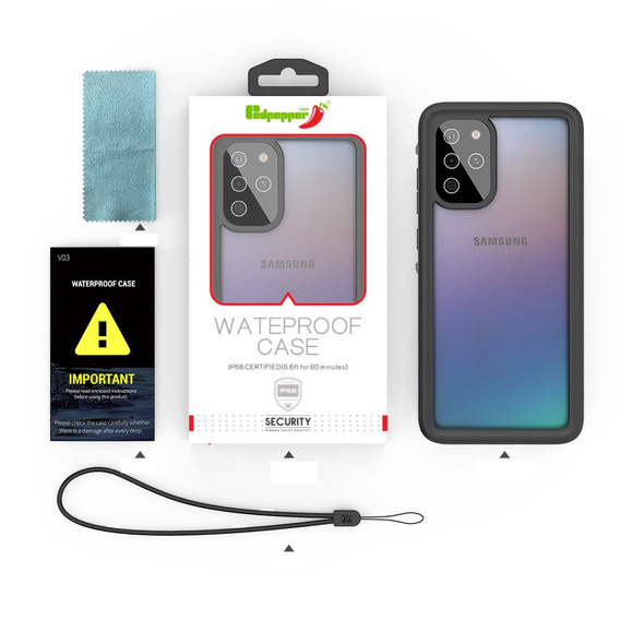 IP68 Waterproof Case for Samsung Galaxy S20 Plus, Redpepper, black