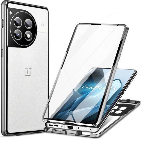 Case for OnePlus 13, Magnetic Dual Glass, silver
