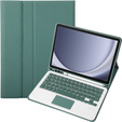 Case + keyboard Samsung Galaxy Tab A9+, Leather Pen Slot TouchPad, dark green