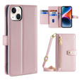Flip case for iPhone 14, Wallet Zipper Pocket, pink
