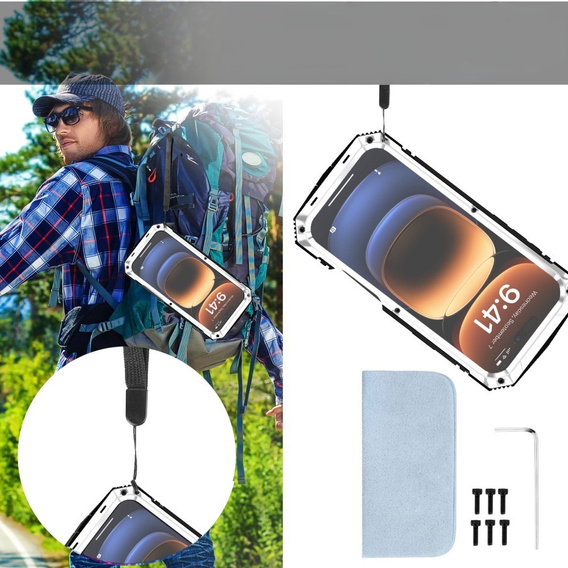 Armored case for iPhone 16 Pro, R-JUST, silver
