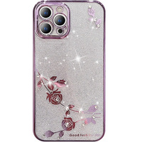 Case for iPhone 14 Pro Max, Glitter Flower, purple