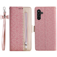 Flip case for Samsung Galaxy A55 5G, Wallet Pocket Zipper Lace, pink