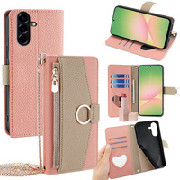 Flip case for Samsung Galaxy A56 5G, Wallet Zipper Pocket, with mirror, pink
