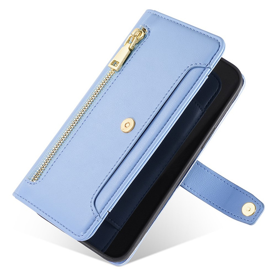 Flip case for Motorola Edge 40 Neo, Wallet Zipper Pocket, blue