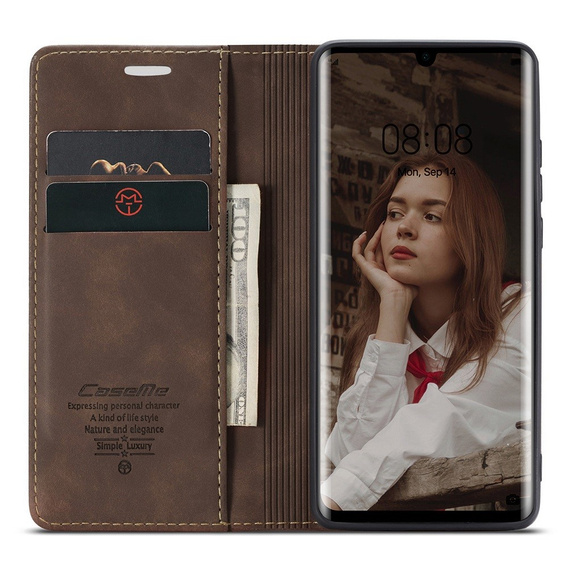 CASEME case for Huawei P30 Pro, Leather Wallet Case, dark brown