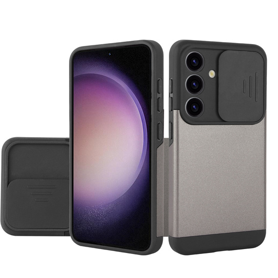 Case for Samsung Galaxy S24, ERBORD CamProtect Slide Camera, gray gunmetal