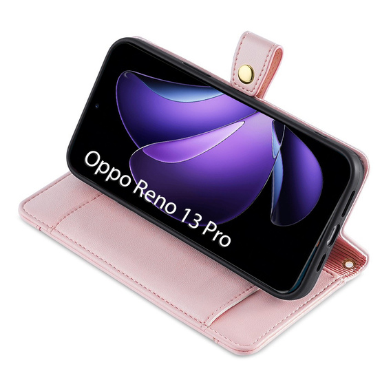 Flip case for Oppo Reno 13 Pro, Wallet Zipper Pocket, pink