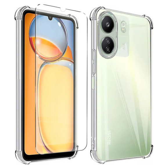 Case for Xiaomi Redmi 13C, Anti-Shock, transparent + 9H Glass