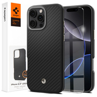Spigen Case for iPhone 16 Pro Max, Enzo Aramid MagSafe, carbon black / silver + 9H Tempered Glass