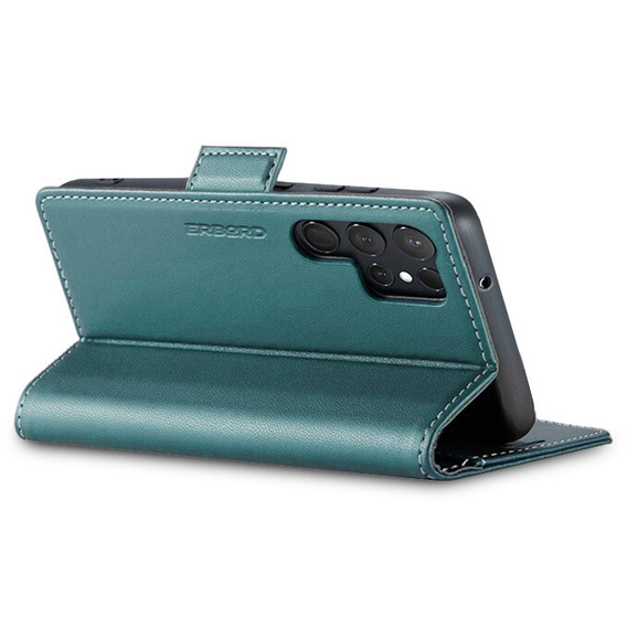 Case for Samsung Galaxy S25 Ultra, ERBORD Glossy Litchi, wallet with flap, green