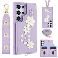 Case for Samsung Galaxy S25 Ultra, Leather Flower Card Slot, purple