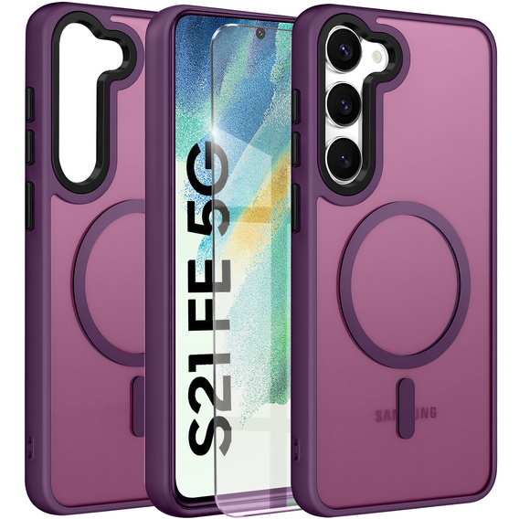 Case for Samsung Galaxy S21 FE, for MagSafe, ERBORD Matt Case, dark purple + Screen Glass