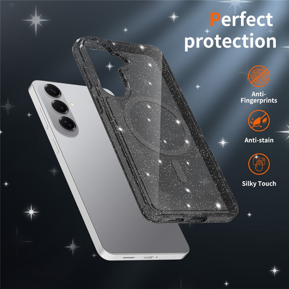 Glitter case, for MagSafe for Samsung Galaxy S26 Plus, transparent/black