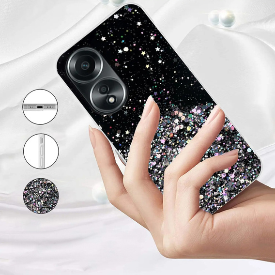 Case for Oppo A78 5G, Glittery, black