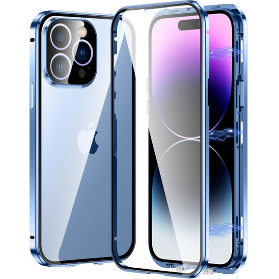Case for iPhone 15 Pro Max, Magnetic Dual Glass, blue