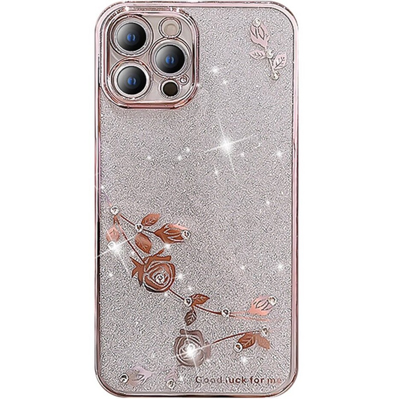 Case for iPhone 14 Pro, Glitter Flower, pink rose gold