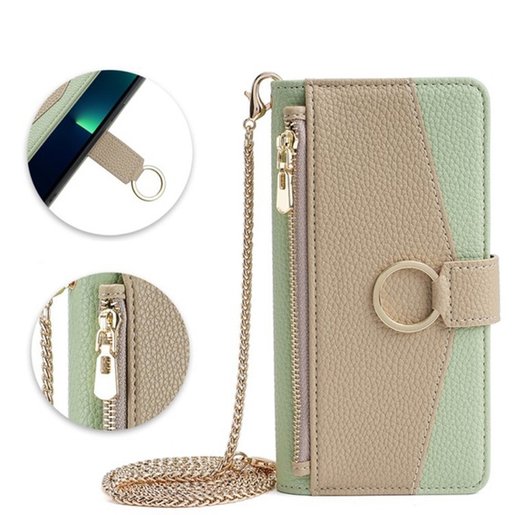 Flip case for Motorola Edge 40 Neo 5G, Wallet Zipper Pocket, with mirror, green