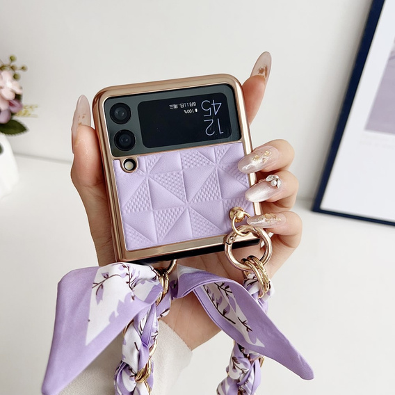 Case for Samsung Galaxy Z Flip3 5G, Grid Leather, purple