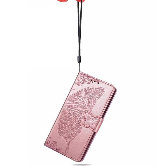 Flip case for Infinix Hot 40i, Butterfly, pink rose gold