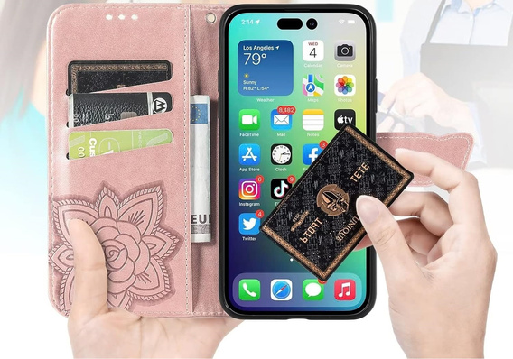 Flip case for Realme 11 Pro / 11 Pro +, Butterfly, pink rose gold