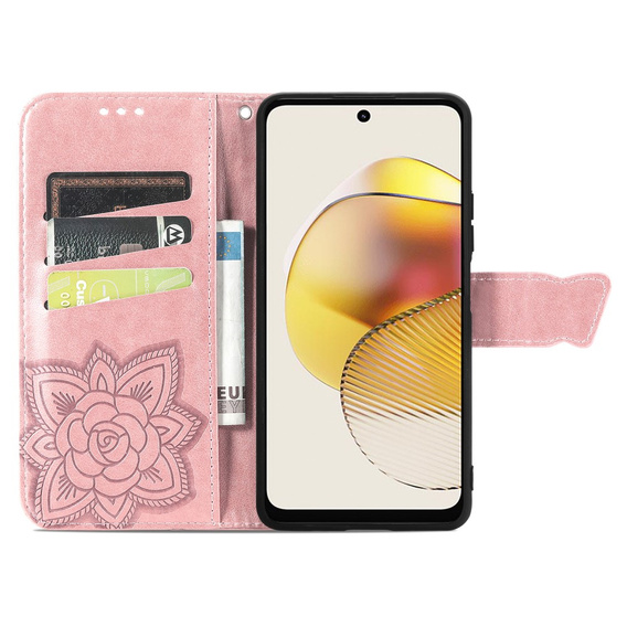 Flip case for Motorola Moto G73 5G, Butterfly, pink rose gold