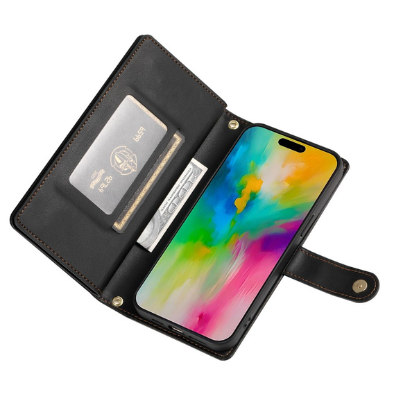 Flip case for iPhone 16 Pro, Wallet Zipper Pocket, black