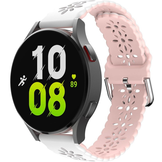 Universal 20mm Soft Hollowed-out Silicone Strap, white/pink