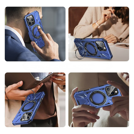 Case for iPhone 16 Pro, armored with stand and handle plate, blue