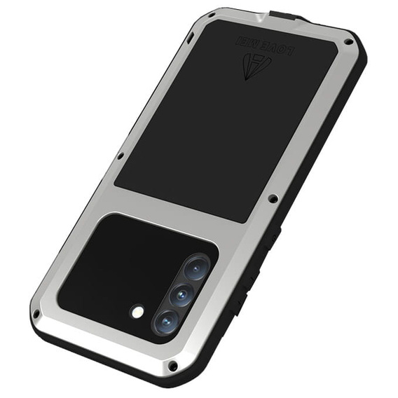 Love Mei Case for Samsung Galaxy S21 FE, armored with glass, silver