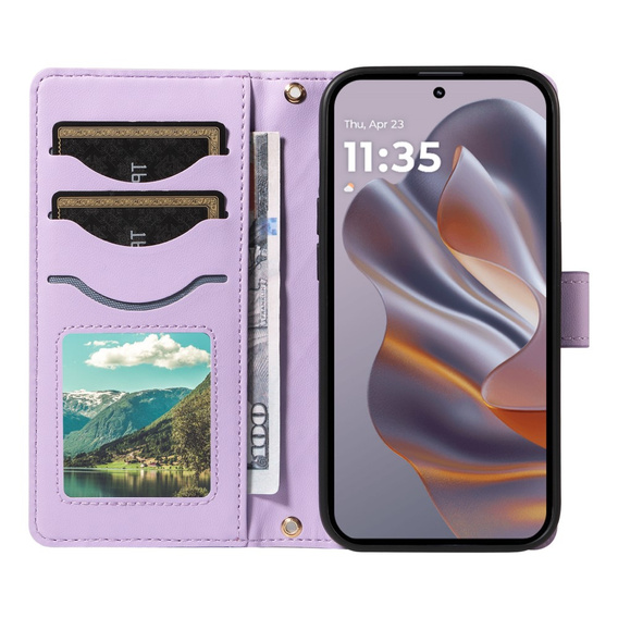 Flip case for Motorola Edge 50 Neo / Motorola ThinkPhone 25, Rhombus Crossbody Leather, purple
