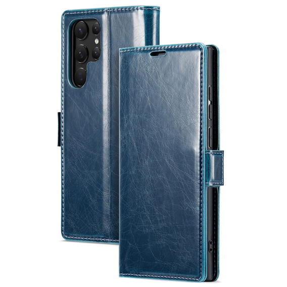Flip case for Samsung Galaxy S23 Ultra, ERBORD Waxy Wallet, blue