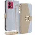 Flip case for Motorola Moto G84, Wallet Zipper Pocket, with mirror, blue