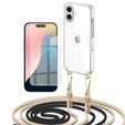 Case with lanyard for iPhone 16, ERBORD MagSafe, transparent + Glass for screen