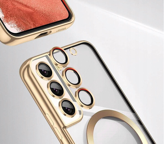Case for Samsung Galaxy S21 FE, Electro MagSafe, gold + Screen Glass