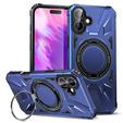 Case for iPhone 16, armored with stand and handle plate, blue