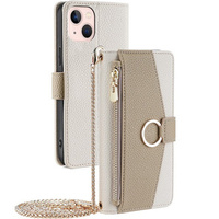 Flip case for iPhone 13, Wallet Zipper Pocket, with mirror, white