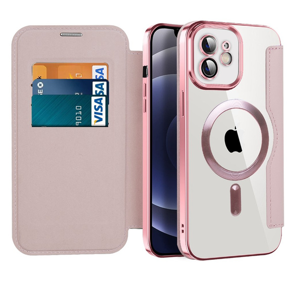 Flip case for iPhone 12, RFID Wallet MagSafe CamShield, pink