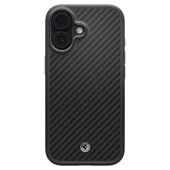 Spigen Enzo Aramid MagSafe case for iPhone 17, carbon black / silver