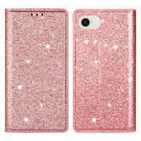 Flap case for iPhone 16E, Card Slot Glittery, pink
