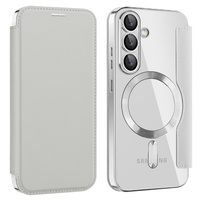 Flip case for Samsung Galaxy S25, RFID Wallet MagSafe CamShield, silver