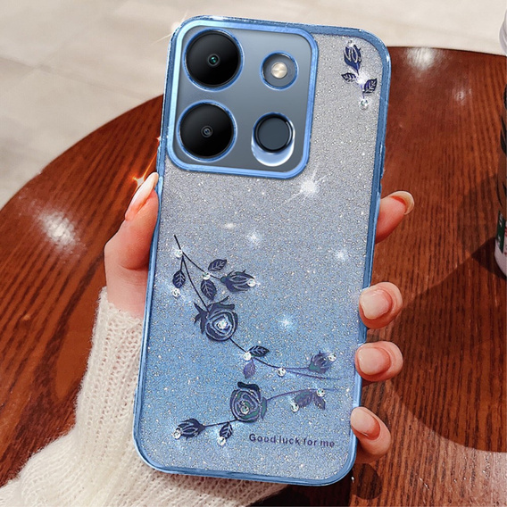 Case for Infinix Smart 7 4G, Glitter Flower, blue