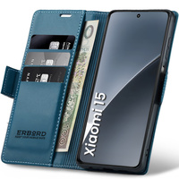 Case for Xiaomi 15, ERBORD Glossy Litchi, wallet with flap, blue