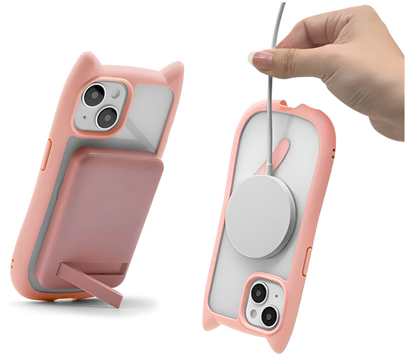 Case for iPhone 13 / iPhone 14, for MagSafe, Cute Cat, pink + Screen Glass