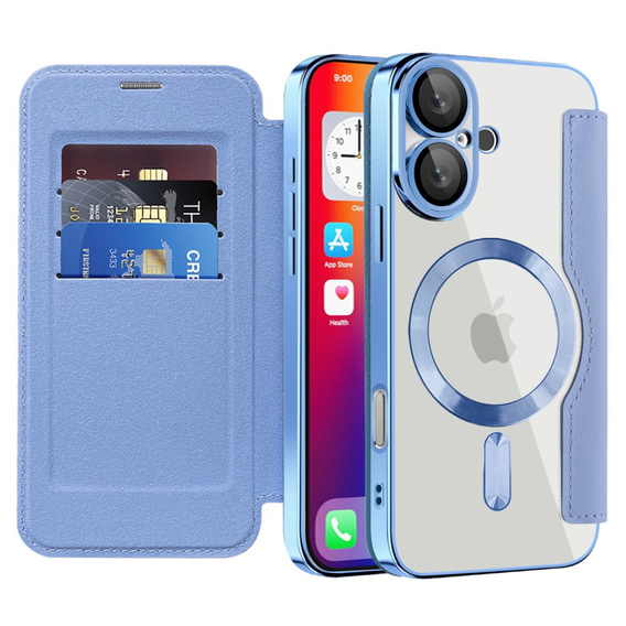 Flip case for iPhone 16, RFID Wallet MagSafe CamShield, blue